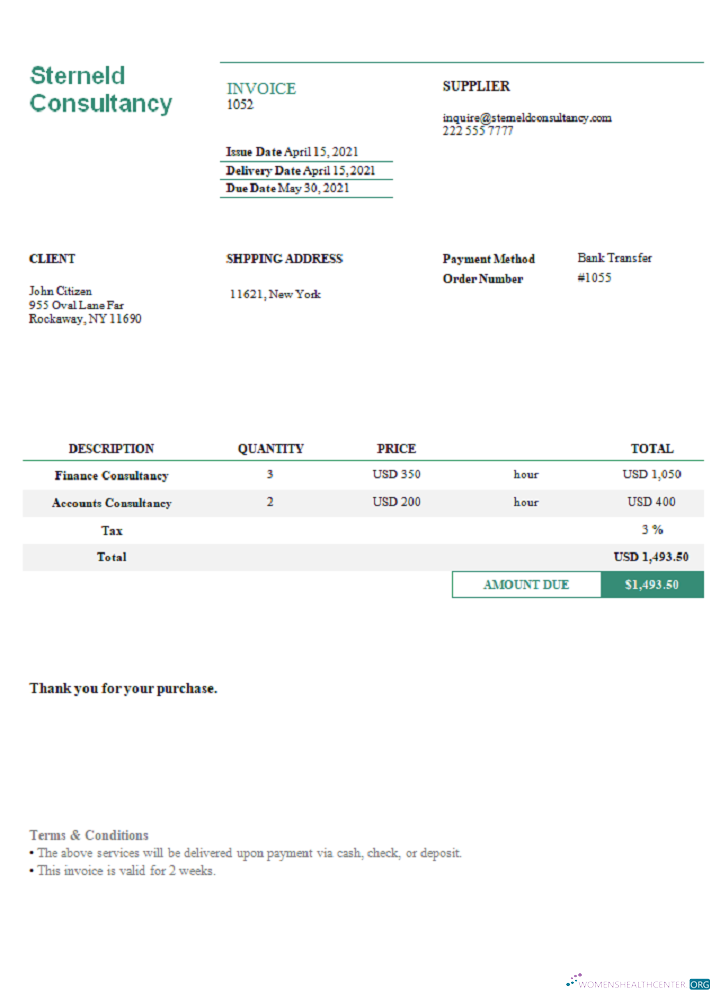 Download USA Sterneld Consultancy invoice Photoshop template